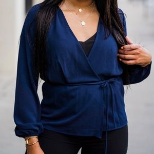 Navy Wrap Blouse